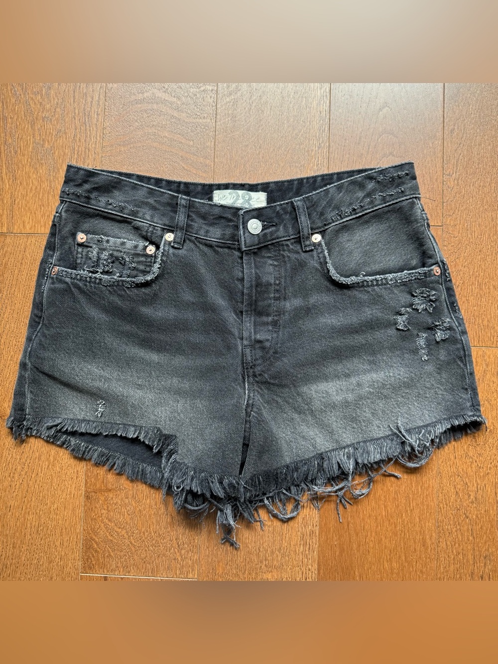 We The Free Black Distressed Denim Shorts